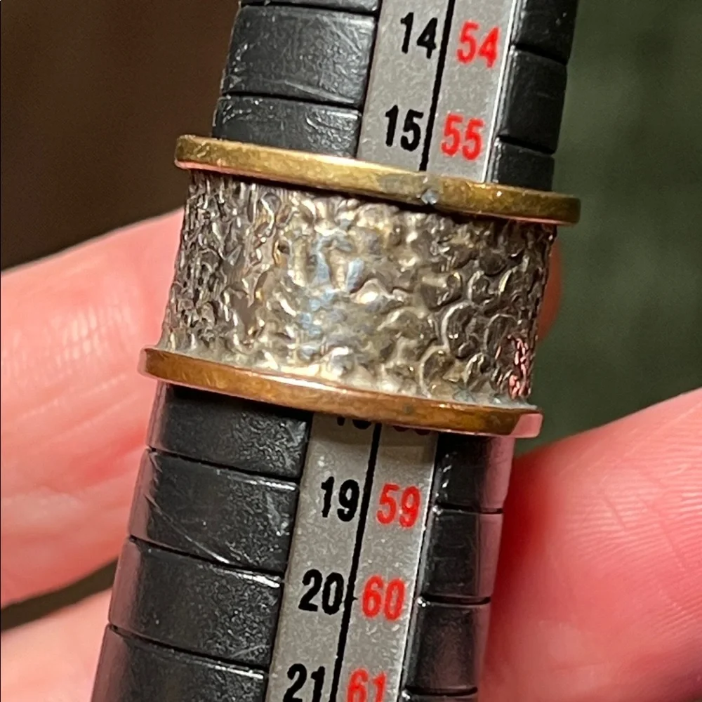 Artisan Moonstone Sterling Silver Cooper Brass Textured Wide Cigar Band Ring